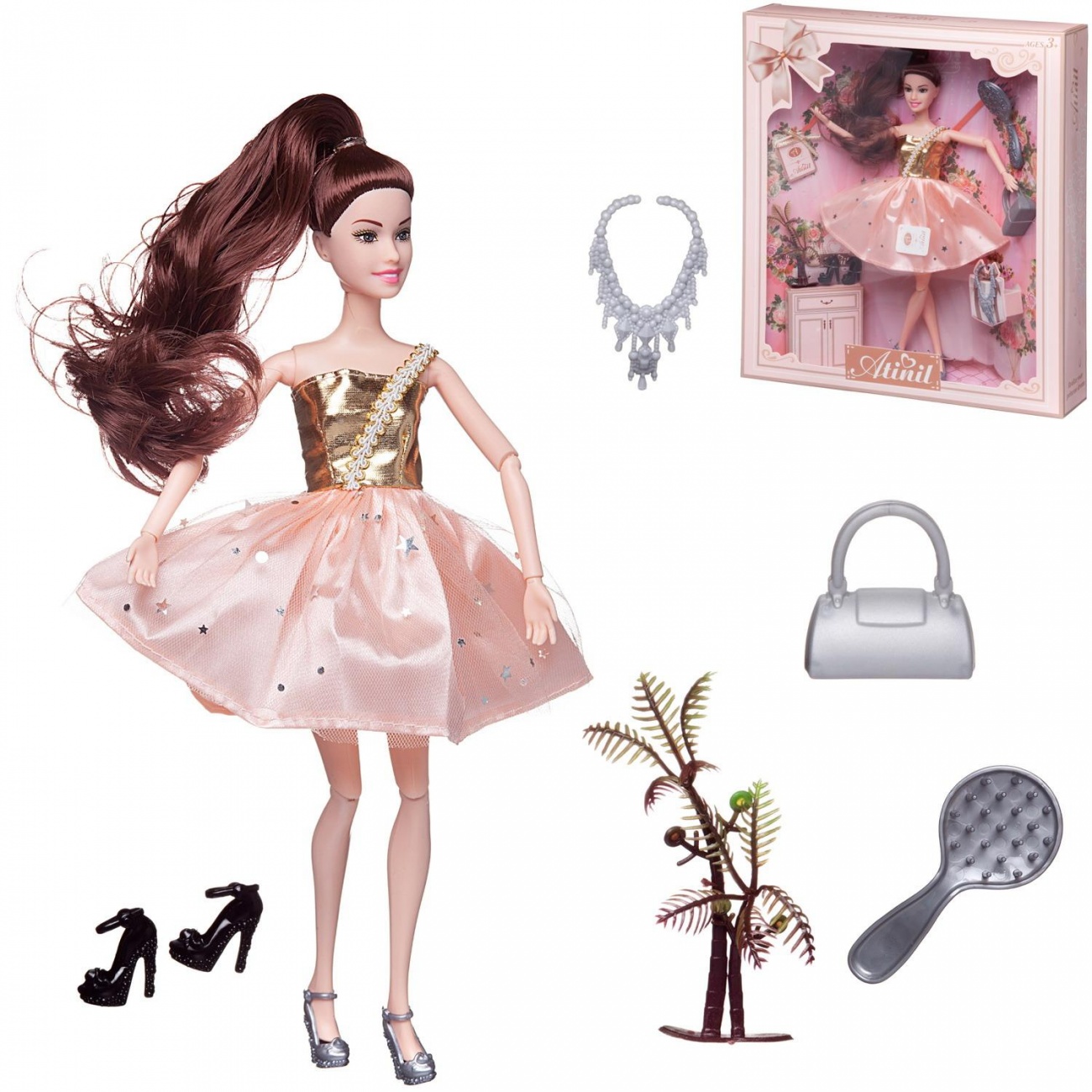 Кукла Junfa Atinil Мой розовый мир в платье со звездочками на юбке, 28см, шатенка WJ-21546/шатенка