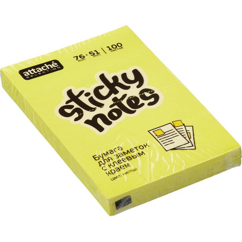 Стикеры Attache Selection 76x51 мм неоновые желтые (1 блок, 100 листов) 383708