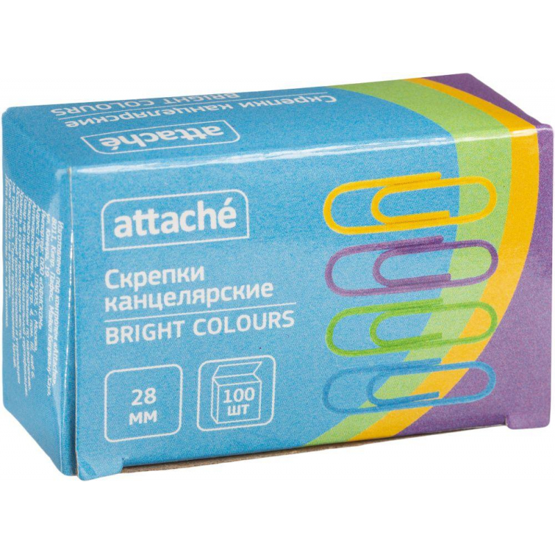 Скрепки Attache Bright Colours полимерные, 28 мм, 100 шт. в уп 1384140
