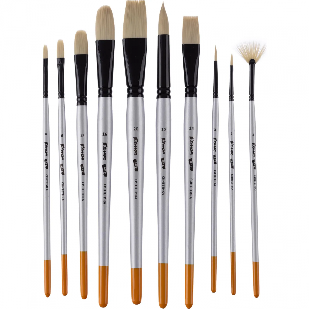 Набор кистей худож Комус набор 10шт.синтетика жесткая,коротк. ручка Комус Арт 1857682