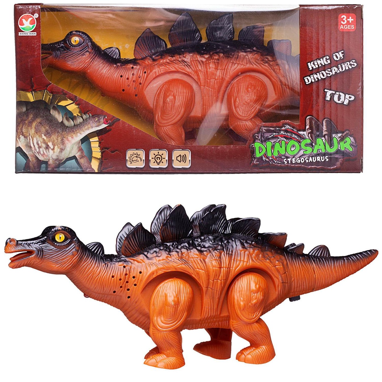 Динозавр Junfa Стегозавр, электромех. откладывает яйца, свет/звук, оранжевый WB-00701/оранжевый