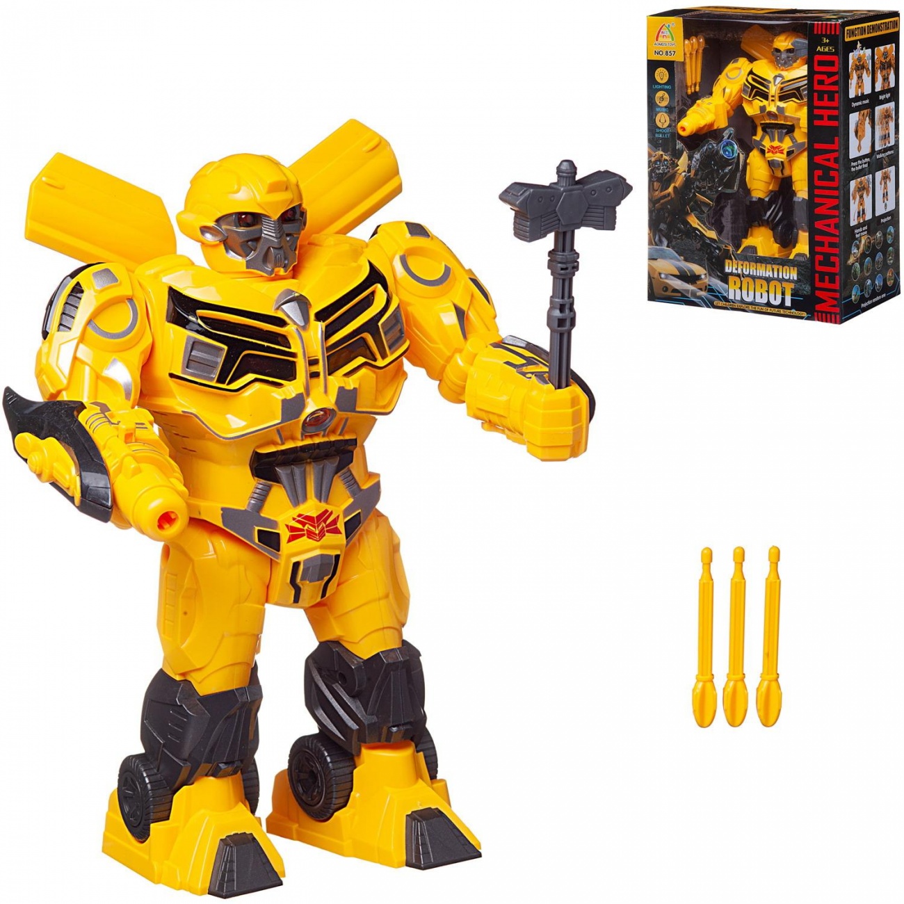 Робот Junfa Deformation Robot, желтый, движение, свет/звук WB-02420
