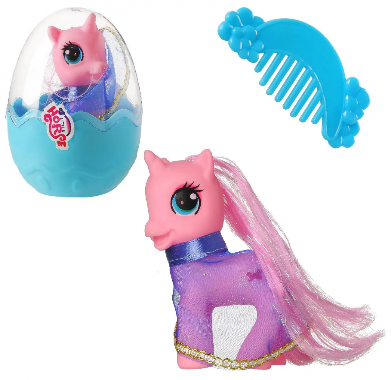 Пони Junfa розовая с расческой в яйце (с накидкой) S1233/розовая