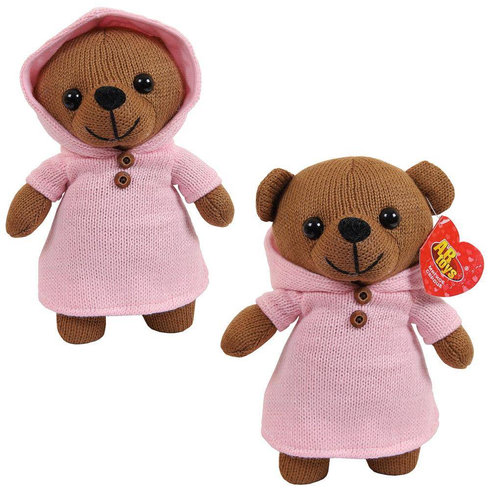 Мягкая игрушка Knitted Мишка вязаный, 22 см. в розовом костюмчике ABtoys M5145