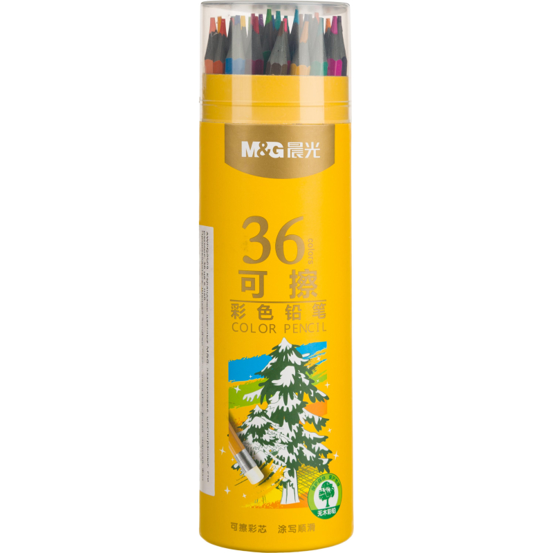 Карандаши цветные M&G, пластиковые, шестигран, стираемые, 36 цв/наб, в тубе 1785586 AWPQ0509