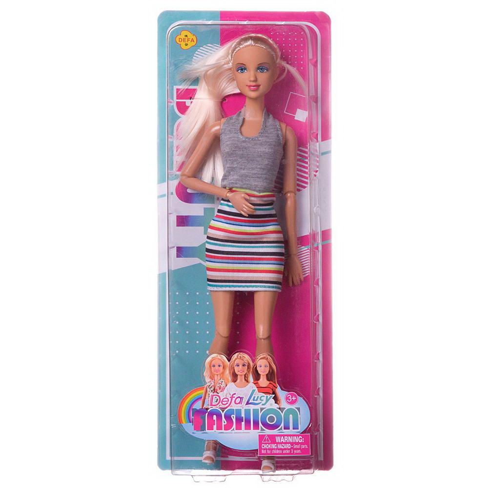 Кукла Defa Lucy Модная девушка, в серой кофте и радужной полосатой юбке, 28см 8406d/серо-полосатое