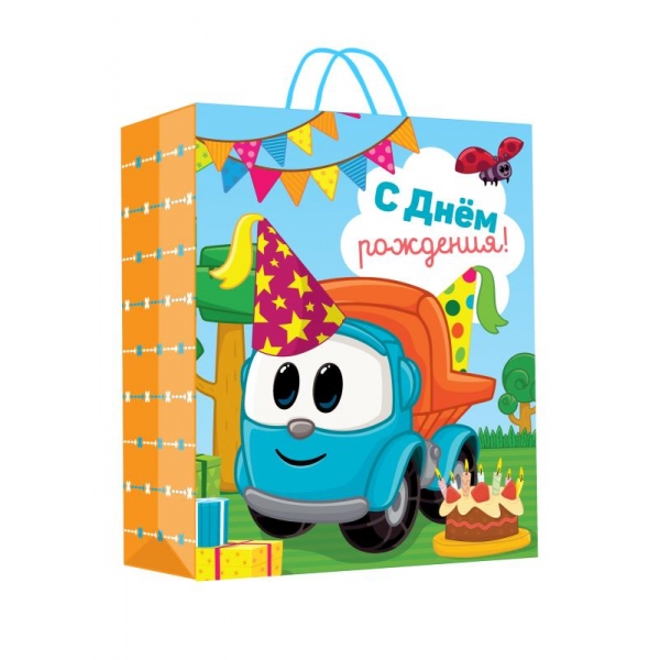 Пакет подарочный глянцевый Грузовичок Лева размер M, 18х23х10 см. Чудо праздник PM-111237-GL