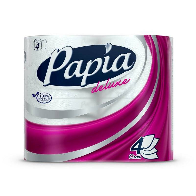 Бумага туалетная Papia Deluxe 4-слойная белая (4 рулона в уп) 483016