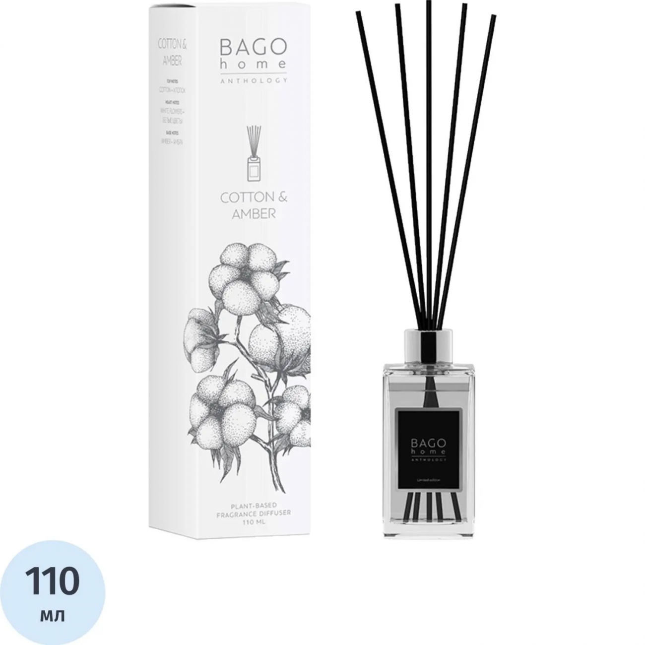 Аромадиффузор Хлопок и амбра 110 мл BAN0103 BAGO home 2367534