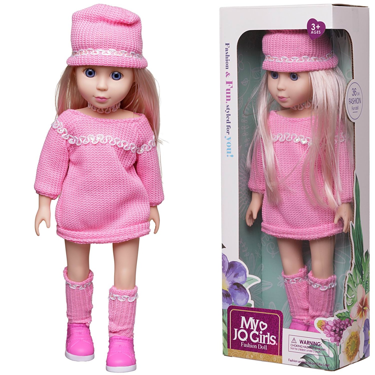 Кукла в розовом вязанном платье 33 см WJ-37779