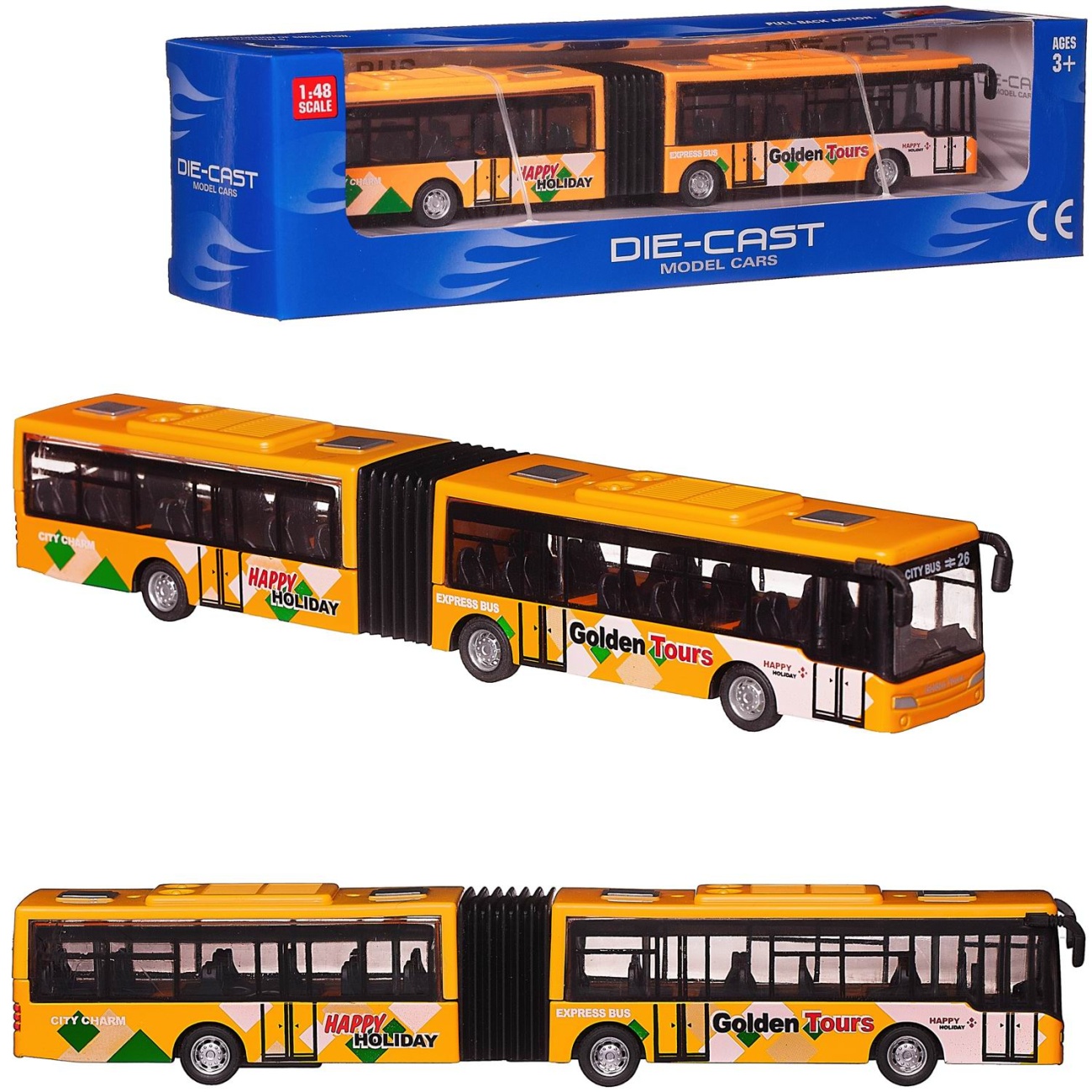 Автобус Junfa металлический, желтый, 26x7x6,5 632-30/желтый