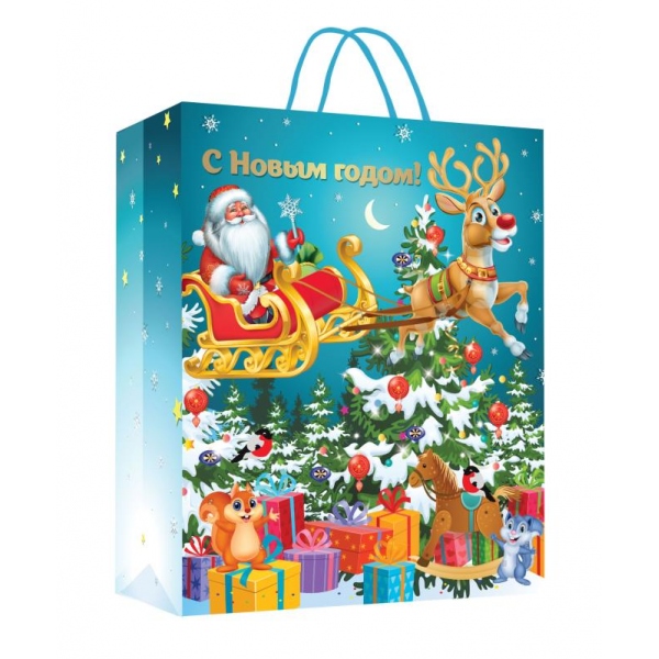 Пакетик подарочный глянцевый, размер L, 26х32х14 см. Чудо праздник PL-102376-NG3