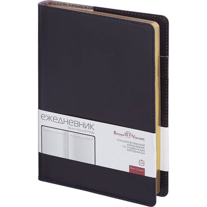 Ежедневник полудатированный черный,кожа,A5,1,208 л.Br.V.PROFY 3-073/02 Bruno Visconti 689123