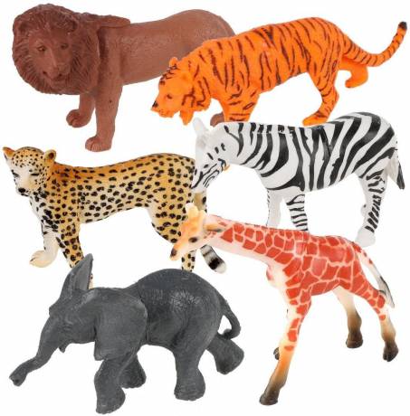 Игровой набор диких животных Jungle animal, 8 см, 6 шт (тигр, лев, жираф, слон, леопард, зебра) Shantou Gepai 2A006