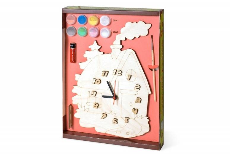 Часы с циферблатом под роспись "Домик" с красками Бэмби ДНИ113