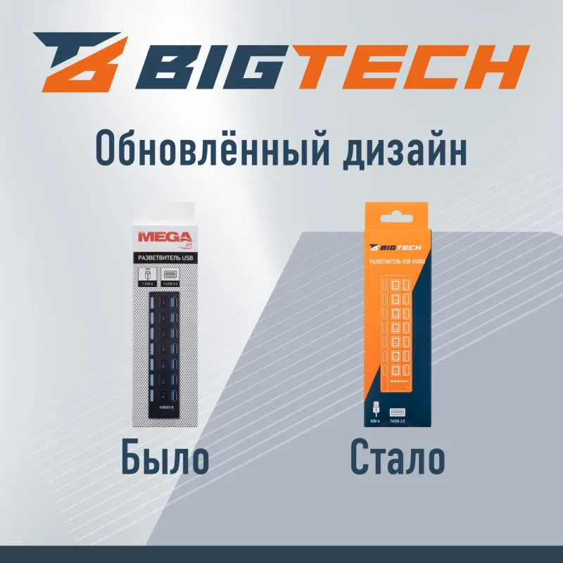 Разветвитель USB HS006 выключатель/USB 3.0x7/черный BigTech 1853676 303025007695593