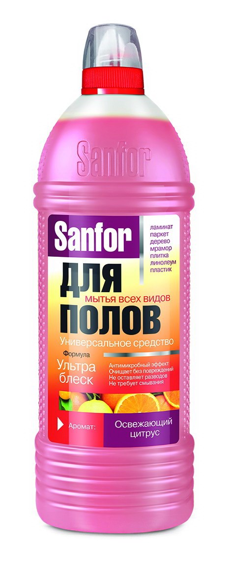 Средство Sanfor универсальное для мытья полов Ультра блеск Освежающий цитрус 1000 мл 4602984015795