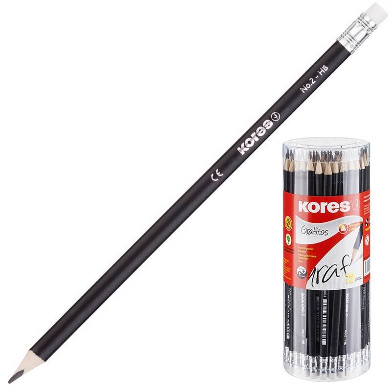 Набор чернографитных карандашей Kores HB заточенные с ластиком (72 штуки в уп) 246166