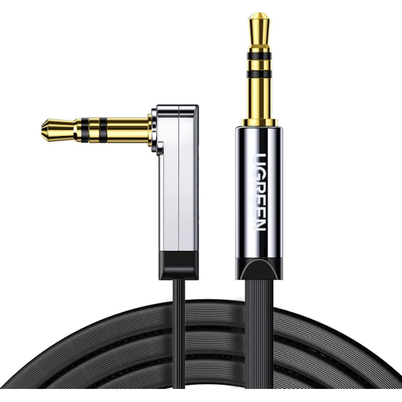 Кабель угловой UGREEN AV119 (10597) 3.5mm Male to 3.5mm Male flat.1м черный 2162379 10597_