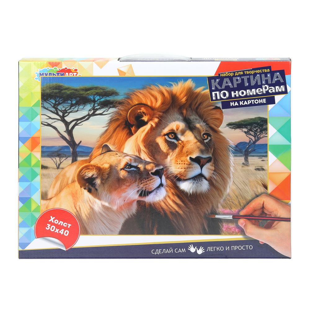 Холст по номерам на картоне 30х40 см. "Лев и львица" MultiArt CANV30X40-CB-123971