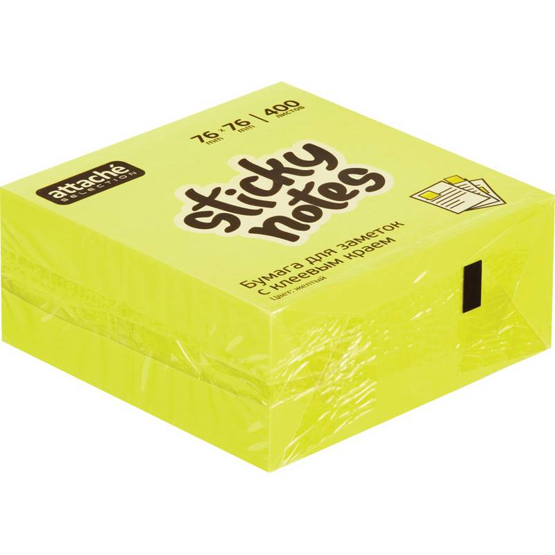 Стикеры Attache Selection 76х76 мм неоновые желтые (1 блок, 400 листов) 383720