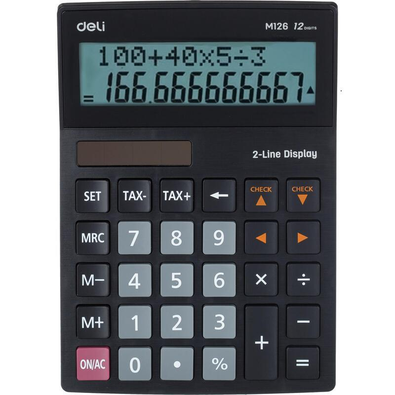 Калькулятор настольный полноразмерный Deli EM126,12-р,2стр,дв.пит,182х129мм,чер 1691742