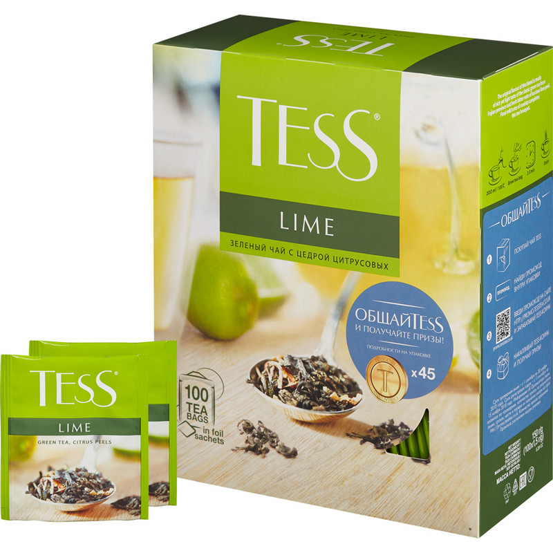 Чай TESS Лайм зеленый с добавками 100 пак/уп, 0920-09 362485