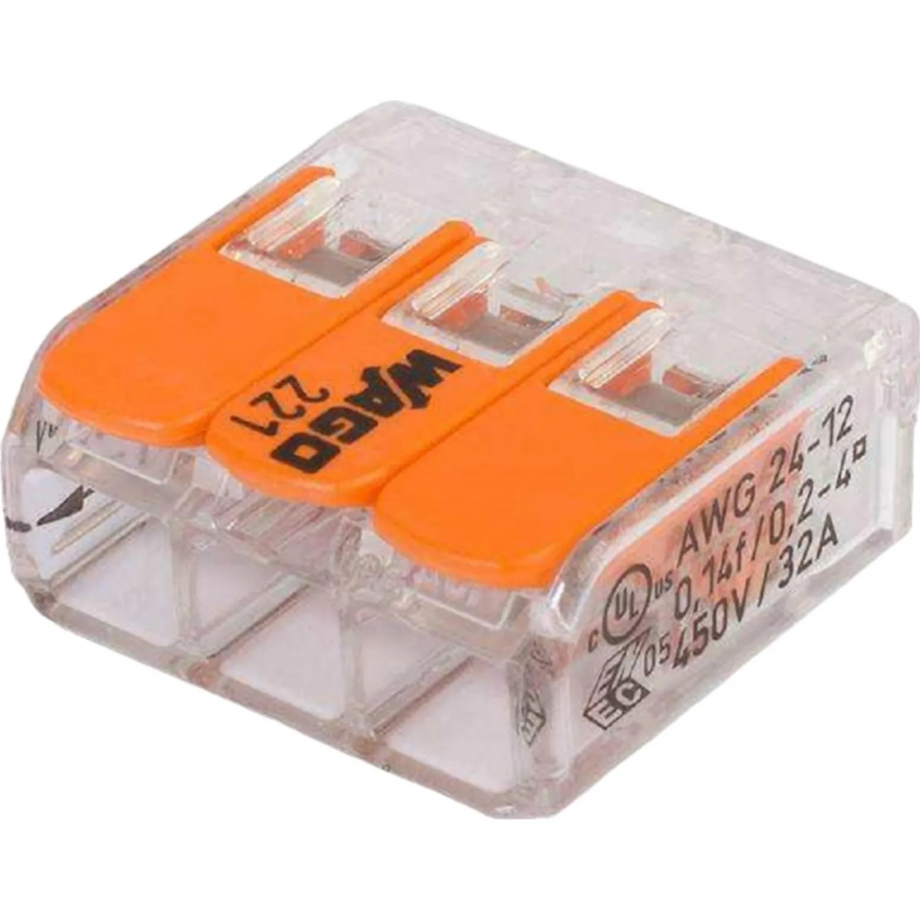 Клемма WAGO 221-413 (3Х4,0мм2 с рычажком) уп.(50шт) 2043537