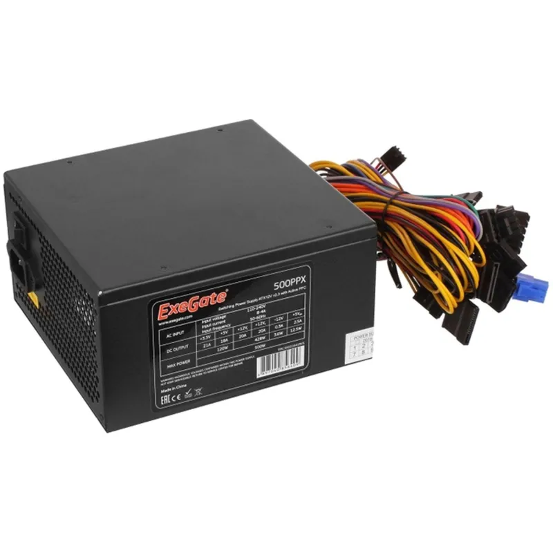 Блок питания ExeGate 500W 500PPX ATX, SC, 14cm fan, black (EX221641RUS-S) 1406312