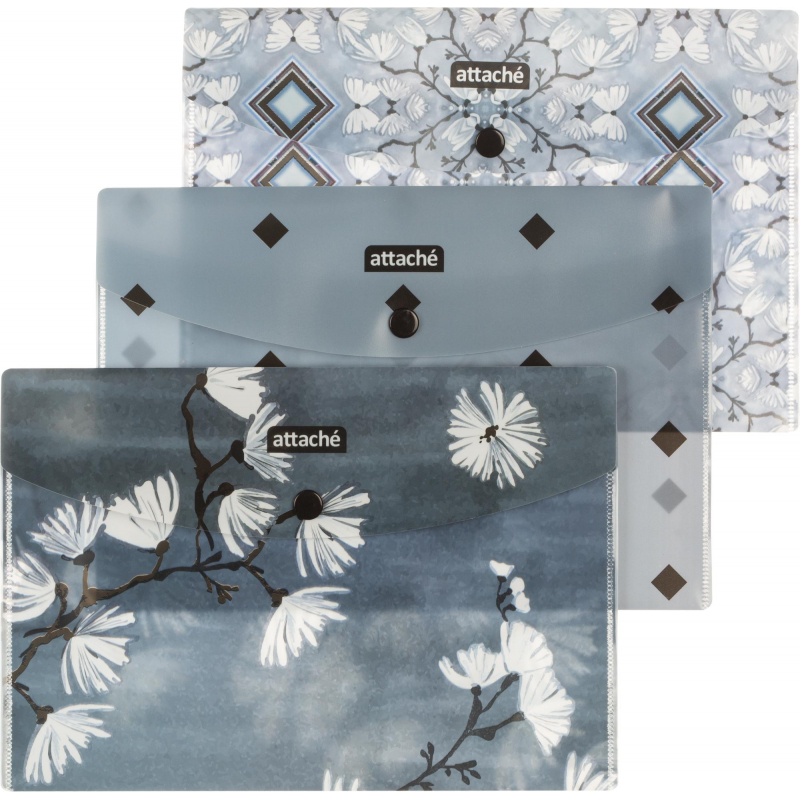 Папка-конверт на кнопке Attache Selection Японский сад, А5, 4шт/уп, 0,18мм 1453865