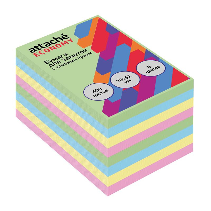 Бумага д/заметок с кл. краем Economy 76x51 мм, 400 л, 8 цветов в асс Attache Economy 1408008