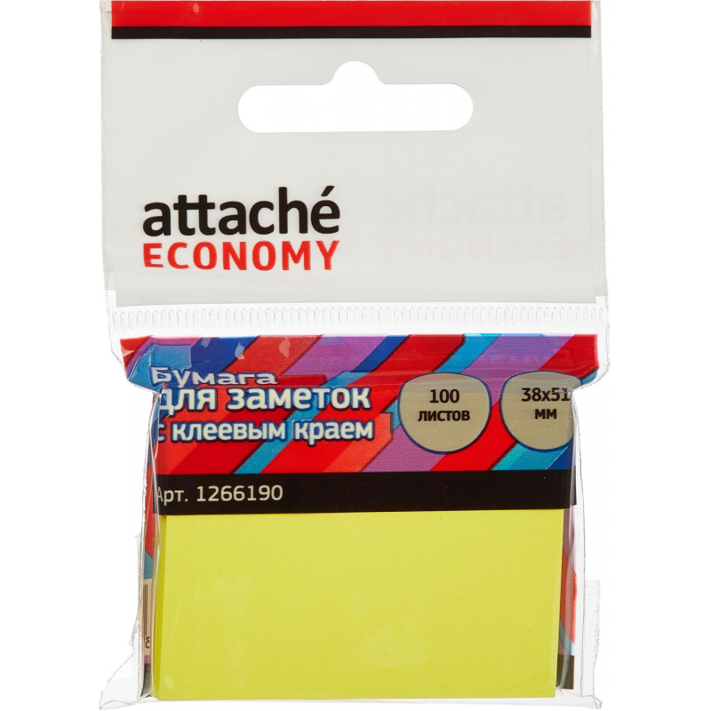 Стикеры Attache Economy с клеев.краем 38x51 мм, 100 лист неоновый желтый 1266190