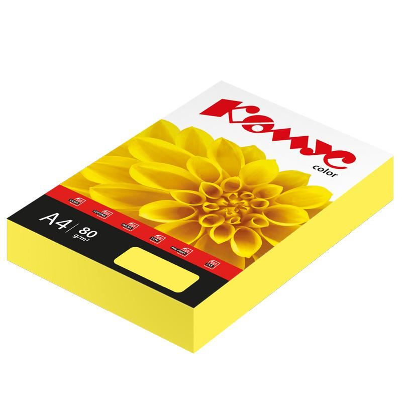 Бумага цветная Комус Color (желтая пастель), 80г, А4, 50 л. 619927