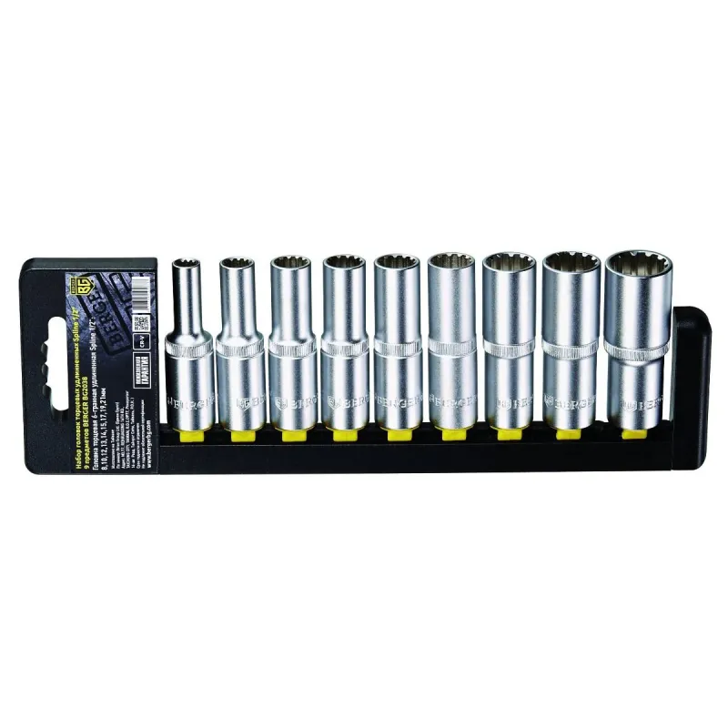 Набор головок торцевых удл. 1/2 Spline 9 пр. (8-21 мм) BERGER BG2038 1290661