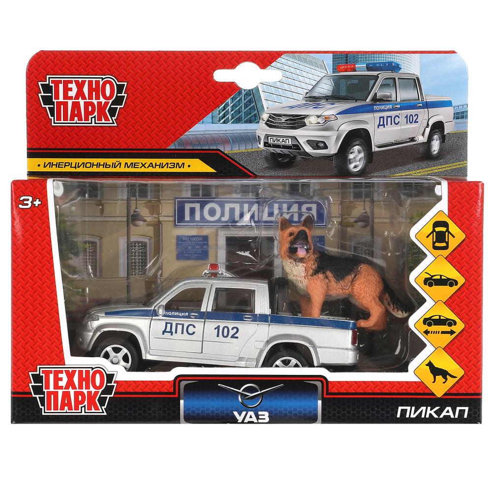 Машина металл Уаз Пикап Полиция, 12 см, овчарка Технопарк PICKUP-12POLSR-DOG