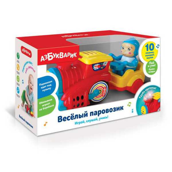 Игрушка "Веселый паровозик" красный Азбукварик 28428-6
