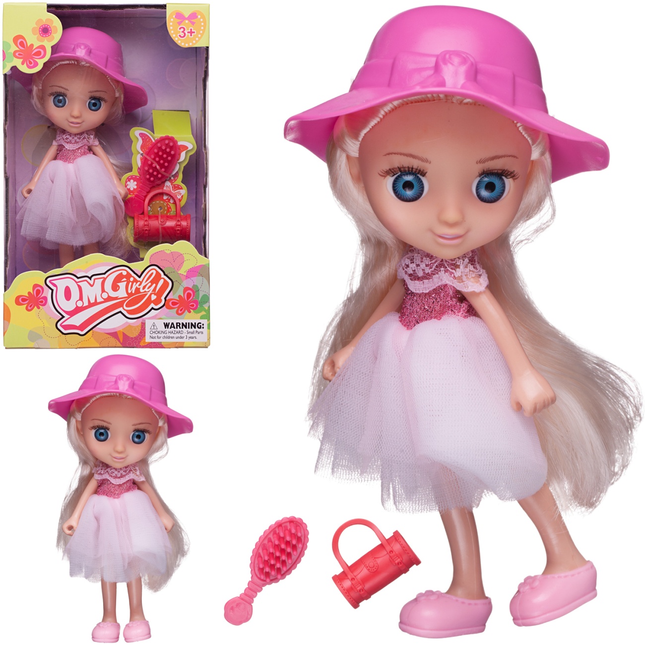 Кукла ABtoys Цветочная фантазия в бело-розовом платье и розовой шляпке 16,5 см 65006/бело-розовое