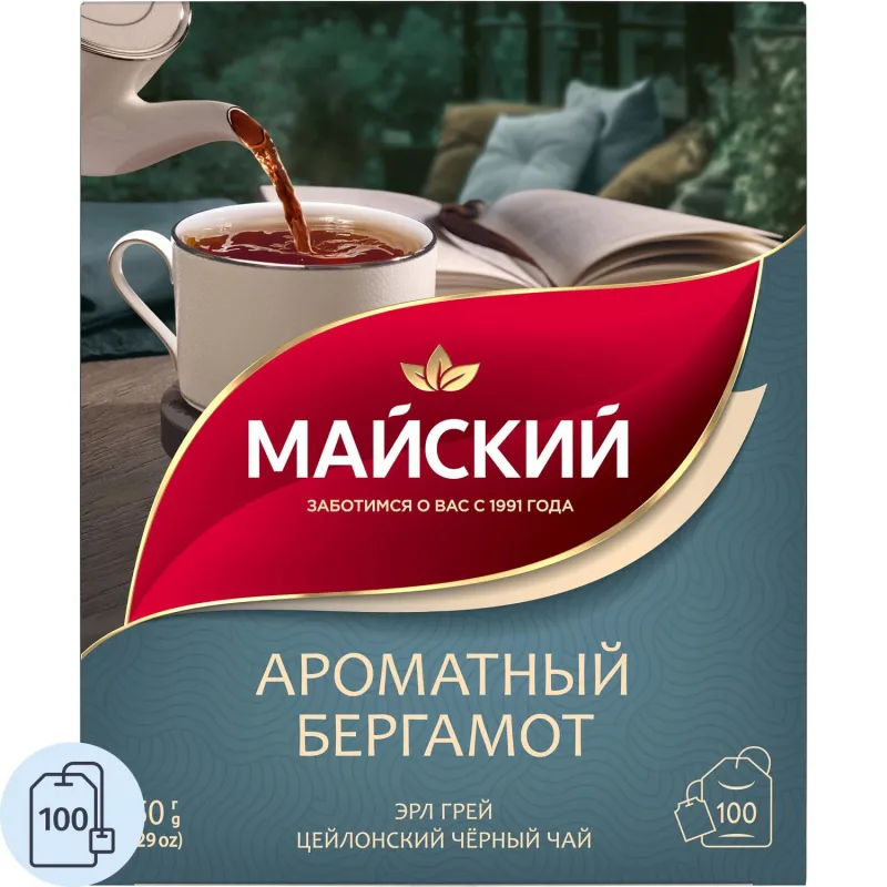 Чай Майский Ароматный Бергамот черный, аромат, в пакектиках 1,5гx100шт 2187184 E0140306