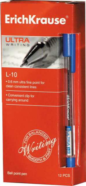 Ручка шариковая ULTRA L-10, толщина линии 0,25 мм, ErichKrause CИНЯЯ 13873EK
