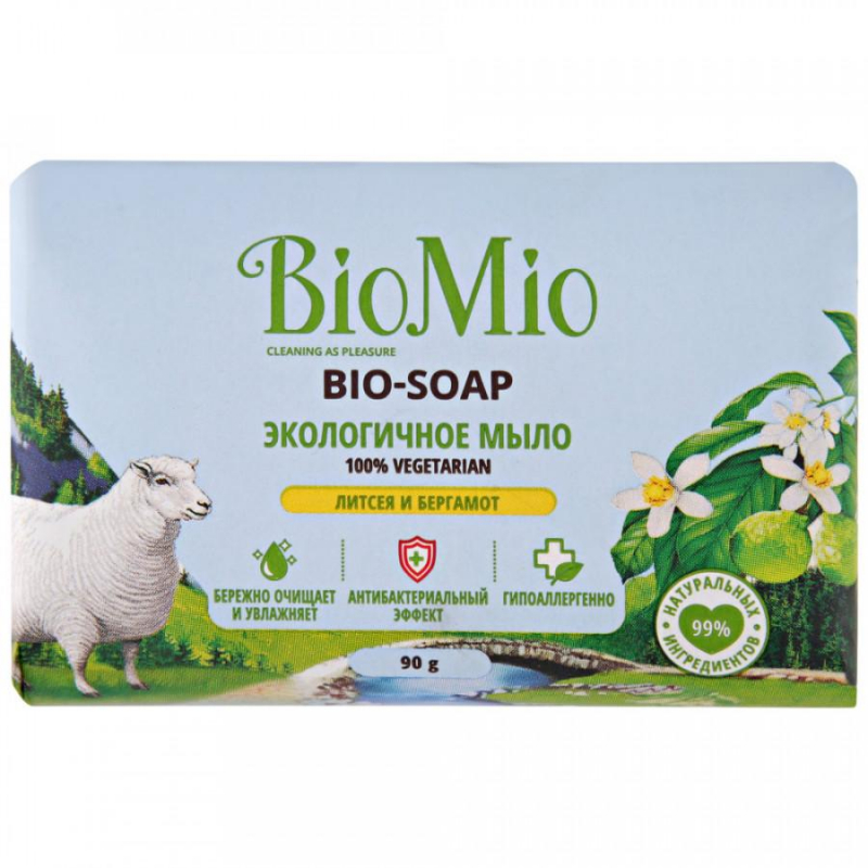 Мыло туалетное BioMio BIO-SOAP литсея и бергамот 90гр 1470685 520.04187.0101