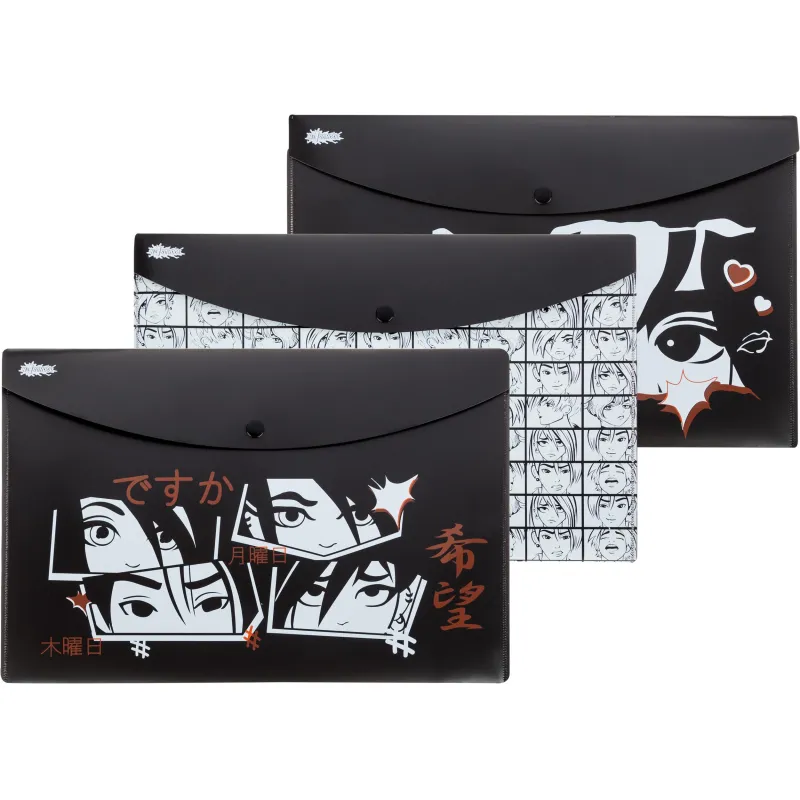 Папка-конверт на кнопке А4 №1 School Аниме Комикс, 180 мкм, 3шт/уп Комус Класс 1808843