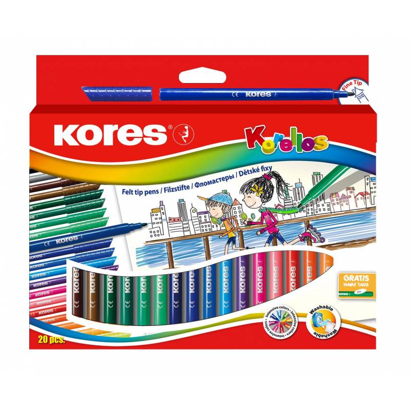 Фломастеры KORELLOS Kores 24 цвета, в картонной коробке с подвесом, 29014 1337460