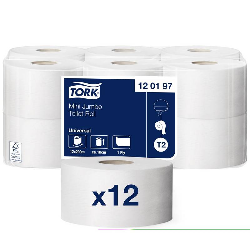 Бумага туалетная в рулонах Tork Universal 1-слойная 12 рулонов по 200 метров (120197) 150310
