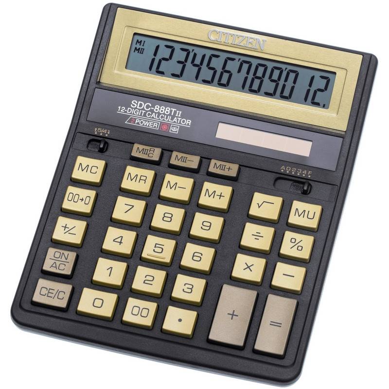 Калькулятор настольный ПОЛНОРАЗМЕРНЫЙ CITIZEN SDC-888TII Gold,12 разр,зол 480255 SDC-888TIIGE
