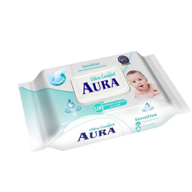 Влажные салфетки детские Aura Ultra Comfort 100 штук в уп 509996