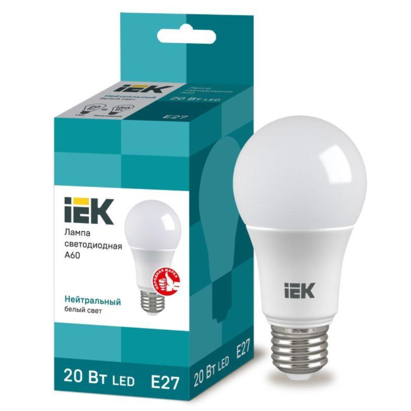 Лампа светодиодная IEK ECO A60 LLE-A60-20-230-40-E27 20Вт 230В 4000К E27 1324898