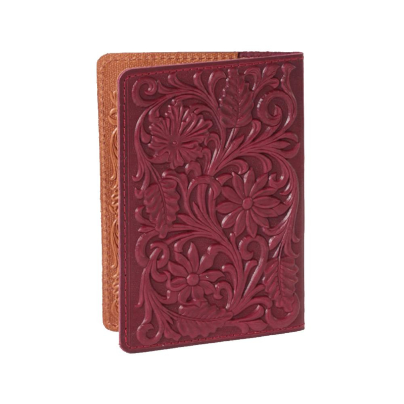 Обложка на паспорт с 3D тисн. Цветы, кожа, бордо+светло-коричнев, Op0100102 Кожевенная мануфактура 1736956