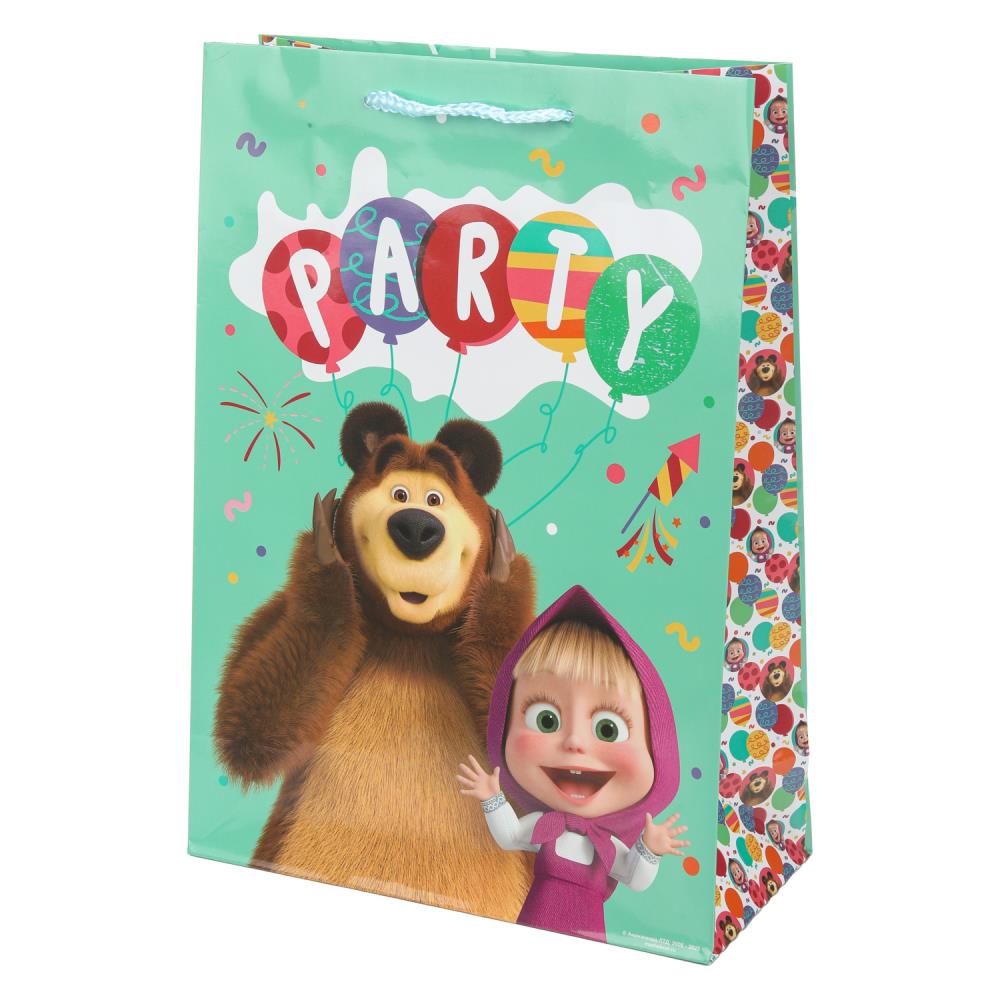 Пакет подарочный глянцевый детский "Маша и Медведь" ML, 140 гр/м Чудо праздник PML-100035-MM (120)