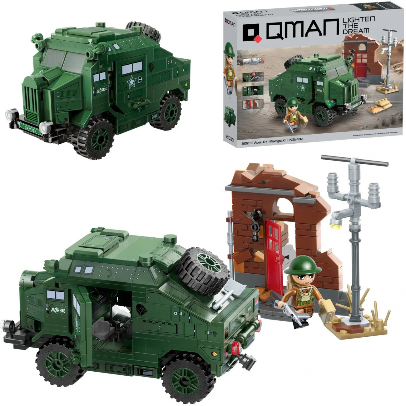 Конструктор Qman серия WORLD WAR II Военная бронированная машина, 492 детали 21023q