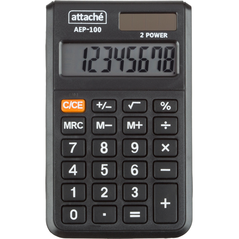 Калькулятор карманный Attache, AEP-100,8р,двойное питание, черн 1779758